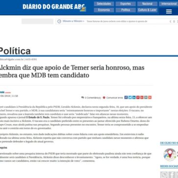 Alckmin diz que apoio de Temer seria honroso, mas lembra que MDB tem candidato – Diário do Grande ABC (On-line)