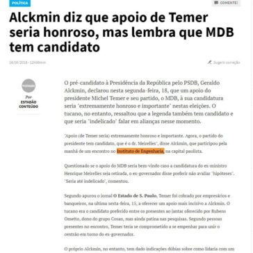 Alckmin diz que apoio de Temer seria honroso, mas lembra que MDB tem candidato – Diário Catarinense (On-line)