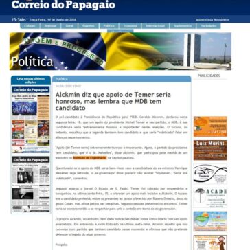 Alckmin diz que apoio de Temer seria honroso, mas lembra que MDB tem candidato – Correio do Papagaio