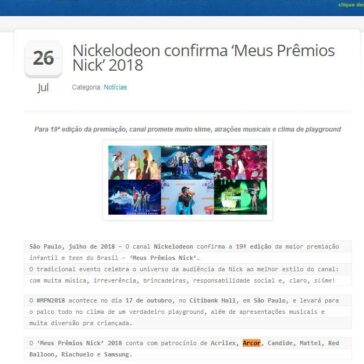 Nickelodeon confirma “Meus Prêmios Nick? 2018 – Abral