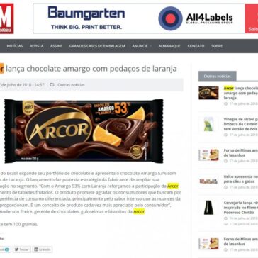 Arcor lança chocolate amargo com pedaços de laranja – EmbalagemMarca