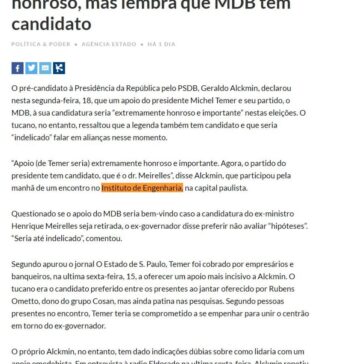 Alckmin diz que apoio de Temer seria honroso, mas lembra que MDB tem candidato – Jornal de Brasília