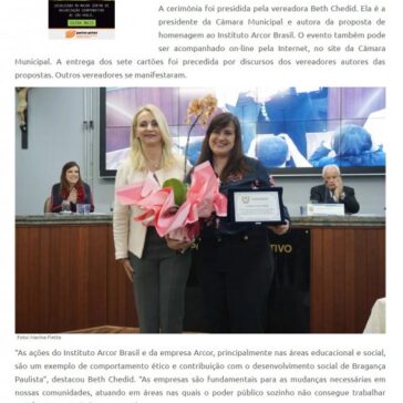 Instituto Arcor recebeu cartão de prata da Câmara de Bragança por ações educacionais – Surgiu