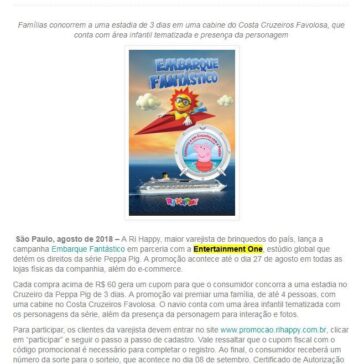 Campanha da Ri Happy sorteia viagem no Cruzeiro da Peppa Pig – ABRAL