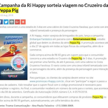 Campanha da Ri Happy sorteia viagem no Cruzeiro da Peppa Pig – EP Grupo