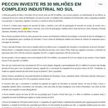 Peccin investe R$ 30 milhões em complexo industrial no Sul – Aditivos & Ingredientes