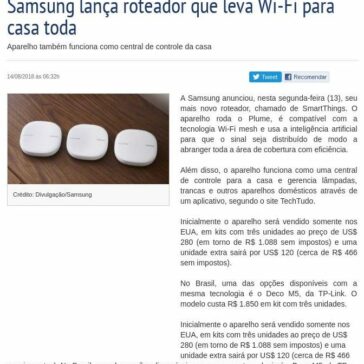 Samsung lança roteador que leva Wi-Fi para casa toda – Folha do Estado da Bahia