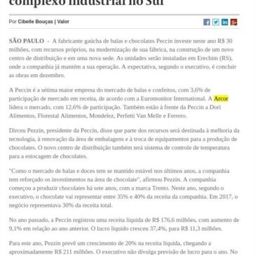Peccin investe R$ 30 milhões em complexo industrial no Sul – Valor Econômico (On-line)