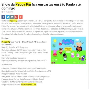 Show da Peppa Pig fica em cartaz em São Paulo até domingo – EP Grupo