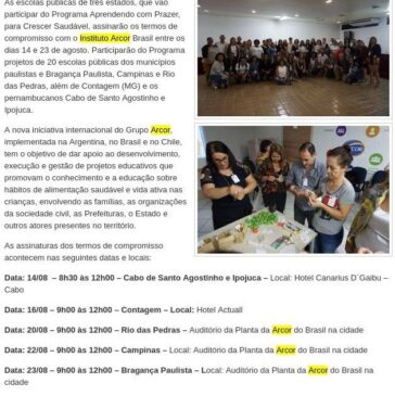 ESCOLAS DE TRÊS ESTADOS ASSINAM TERMOS COM INSTITUTO ARCOR BRASIL PARA NOVO PROGRAMA – Portal Mariliense