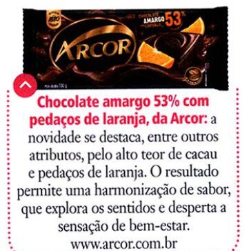Chocolate amargo 53% com pedaços de laranja, da Arcor – Malu