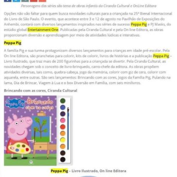 Peppa Pig e PJ Masks na 25ª Bienal do Livro de São Paulo – Ep Grupo