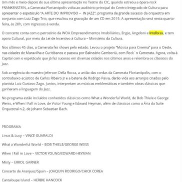 Camerata traz clássicos do jazz nesta quarta-feira no CIC – Jornal Floripa