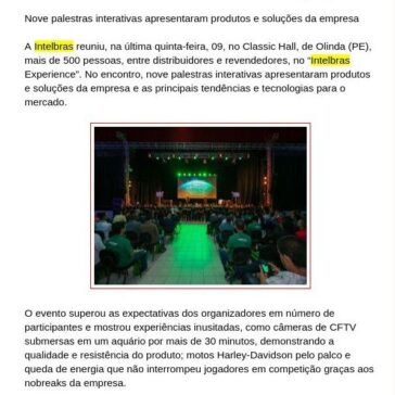 EVENTO INTELBRAS EXPERIENCE REÚNE MAIS DE 500 PESSOAS EM OLINDA (PE) – Home Center View