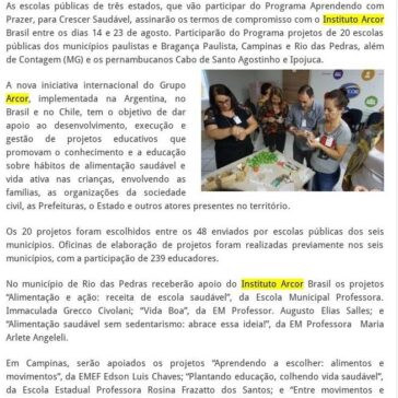 ESCOLAS ASSINAM TERMOS COM INSTITUTO ARCOR BRASIL PARA NOVO PROGRAMA – Panorama de Negócios