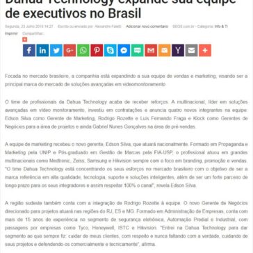 Dahua Technology expande sua equipe de executivos no Brasil – SEGS