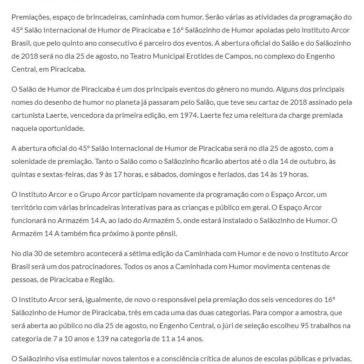 45° Salão Internacional de Humor de Piracicaba – A Notícia do Nordeste do Brasil