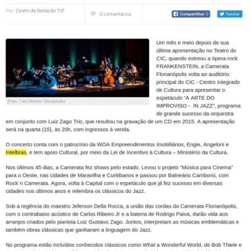 Camerata volta ao Teatro do CIC com clássicos do Jazz nesta quarta (15) – Tudo Sobre Floripa