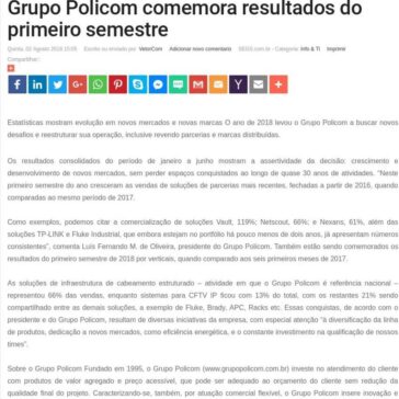 Grupo Policom comemora resultados do primeiro semestre – SEGS