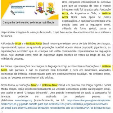 FUNDAÇÃO E INSTITUTO ARCOR LANÇAM CAMPANHA DE INCENTIVO AO BRINCAR NA INFÂNCIA – Correio do Vale do Rio Grande