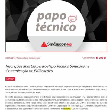 Inscrições abertas para o Papo Técnico Soluções na Comunicação de Edificações – Sinduscon-MG