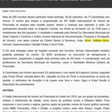 7ª Caminhada com Humor acontece dia 30 – Prefeitura de Piracicaba