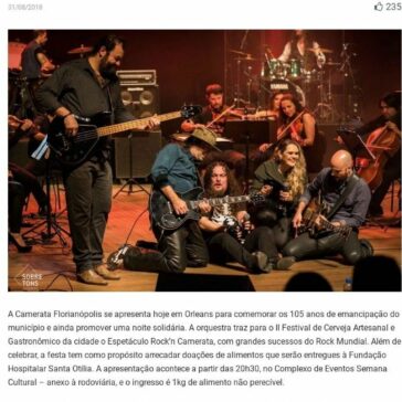 Camerata Florianópolis se apresenta em Orleans hoje dia 31 para comemorar os 105 anos da cidade – Olhar do Sul