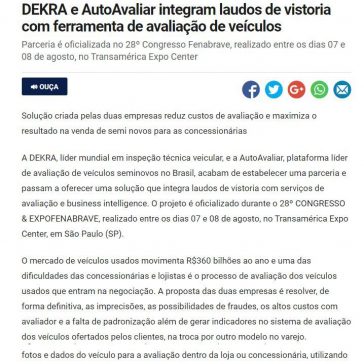 DEKRA e AutoAvaliar integram laudos de vistoria com ferramenta de avaliação de veículos – Sincor AM RR