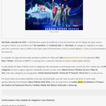 Nickelodeon divulga os finalistas da 19a edição de “Meus Prêmios Nick? – Agito SP
