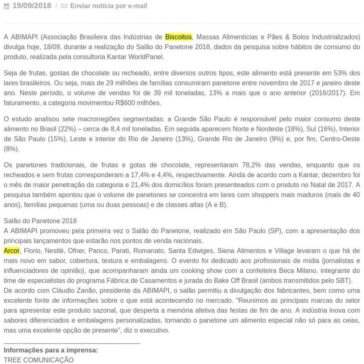 Mercado de panetones movimenta R$600 milhões em 2017 – ABIMAPI