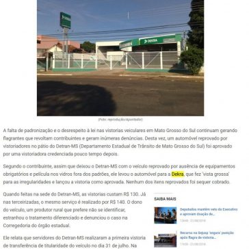 Contribuinte denuncia Dekra por aprovar, uma hora depois, veículo reprovado no Detran-MS – MidiaMax