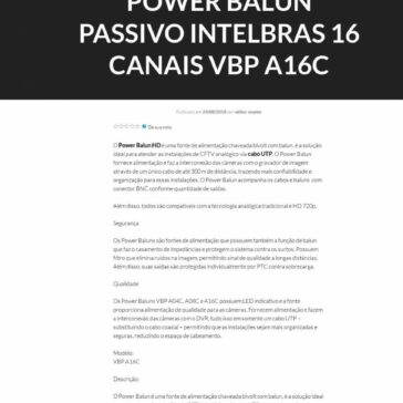 Power Balun Passivo Intelbras 16 canais VBP A16C – Acordo Coletivo