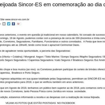 10ª Feijoada Sincor-ES em comemoração ao dia dos Pais – Sincor – SINCOR-ES