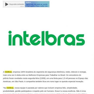 Intelbras está entre as Melhores Empresas para Trabalhar 2018 – E-Commerce News