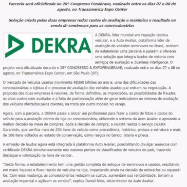 DEKRA e Auto Avaliar integram laudos de vistoria com ferramenta de avaliação de veículos – High Speed Brazil