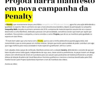 Projota narra manifesto em nova campanha da Penalty – Inteligemcia