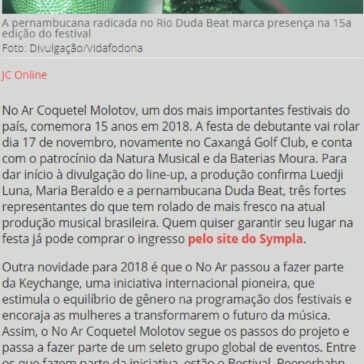 Luedji Luna, Maria Beraldo e Duda Beat são confirmadas para o Coquetel Molotov 2018 – Jornal do Commércio