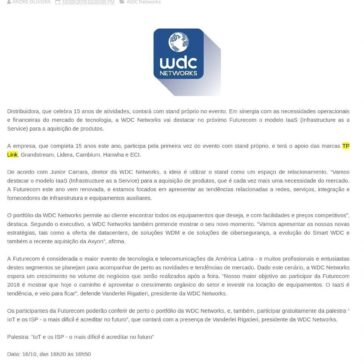 WDC Networks destacará novas estratégias e modelos de negócios em tecnologia durante a Futurecom 2018 – Aw Informática