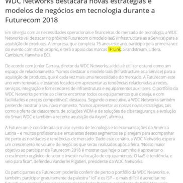 WDC Networks destacará novas estratégias e modelos de negócios em tecnologia durante a Futurecom 2018 – Revista Segurança Eletrônica