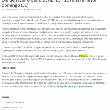 Dia de fazer o bem: BENEFEST 2018 será neste domingo (30) – Jornal Floripa