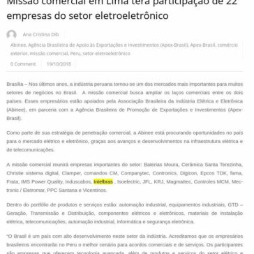 Missão comercial em Lima terá participação de 22 empresas do setor eletroeletrônico – Comex do Brasil