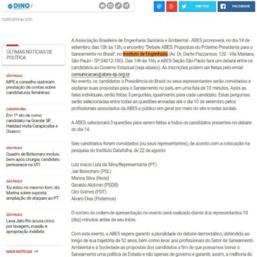 ABES promoverá debate sobre saneamento entre candidatos à Presidência. No mesmo dia, ABES-SP fará encontro com candidatos ao Governo Estadual – O Diário.com