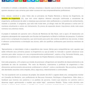 Instituto de Engenharia investe em projeto de Mentoria para oferecer aprimoramento educacional, profissional e cultural – SEGS