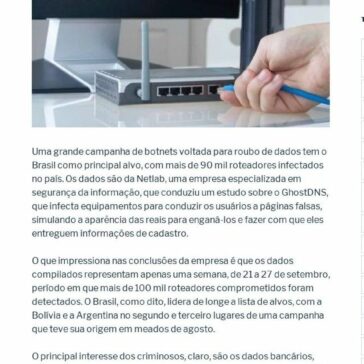 Roteadores no Brasil são principal alvo de praga para roubo de dados bancários – Carlos Trentini