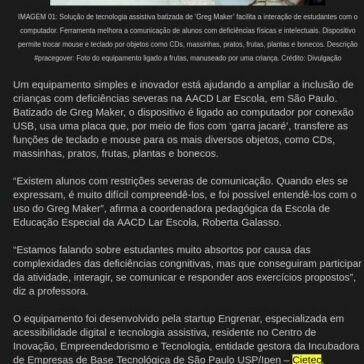 Equipamento amplia inclusão escolar de crianças com deficiências severas – ONG Sorriso Novo