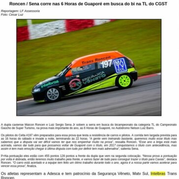 Roncen / Sena corre nas 6 Horas de Guaporé em busca do bi na TL do CGST – Motor Online
