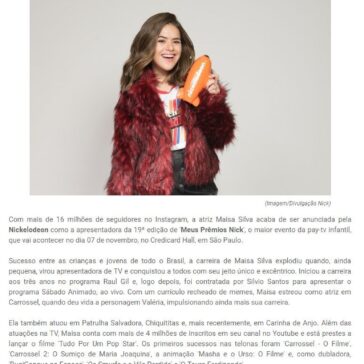 Maisa Silva é a apresentadora do ‘Meus Prêmios Nick’ 2018 – O Universo da TV