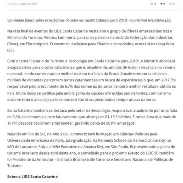 LIDE SC recebe Ministro do Turismo, Vinicius Lummertz, – Blog do Prisco