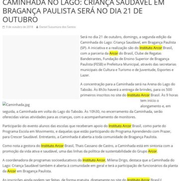 CAMINHADA NO LAGO: CRIANÇA SAUDÁVEL EM BRAGANÇA PAULISTA SERÁ NO DIA 21 DE OUTUBRO – Jornal Dia Dia