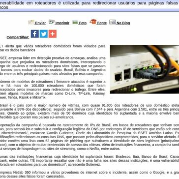 Vulnerabilidade em roteadores é utilizada para redirecionar usuários para páginas falsas de bancos – Difundir